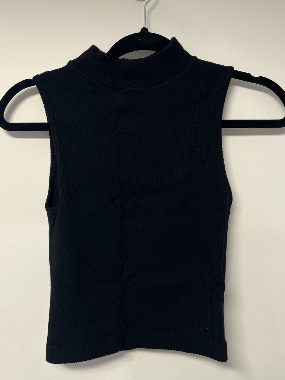 Black Sleeveless Mock Neck Ribbed Tank